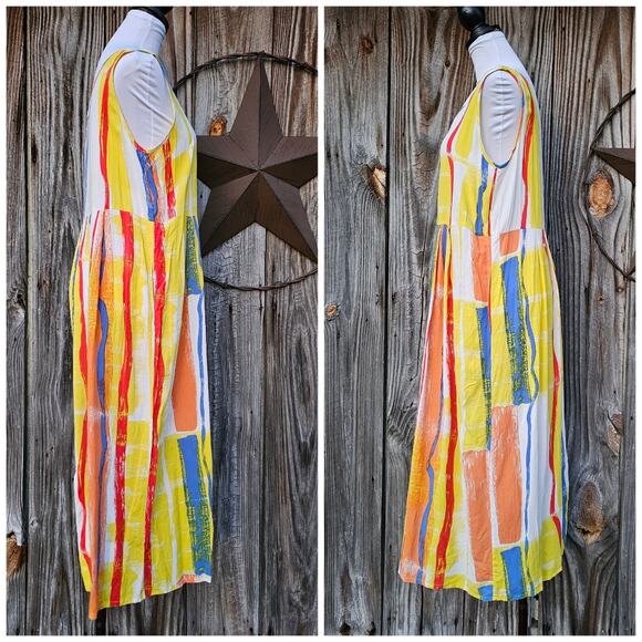 Vtg Jams World Janice Dress M Primary Stripe Yellow Kidcore Sleeveless Vintage - Picture 2 of 8